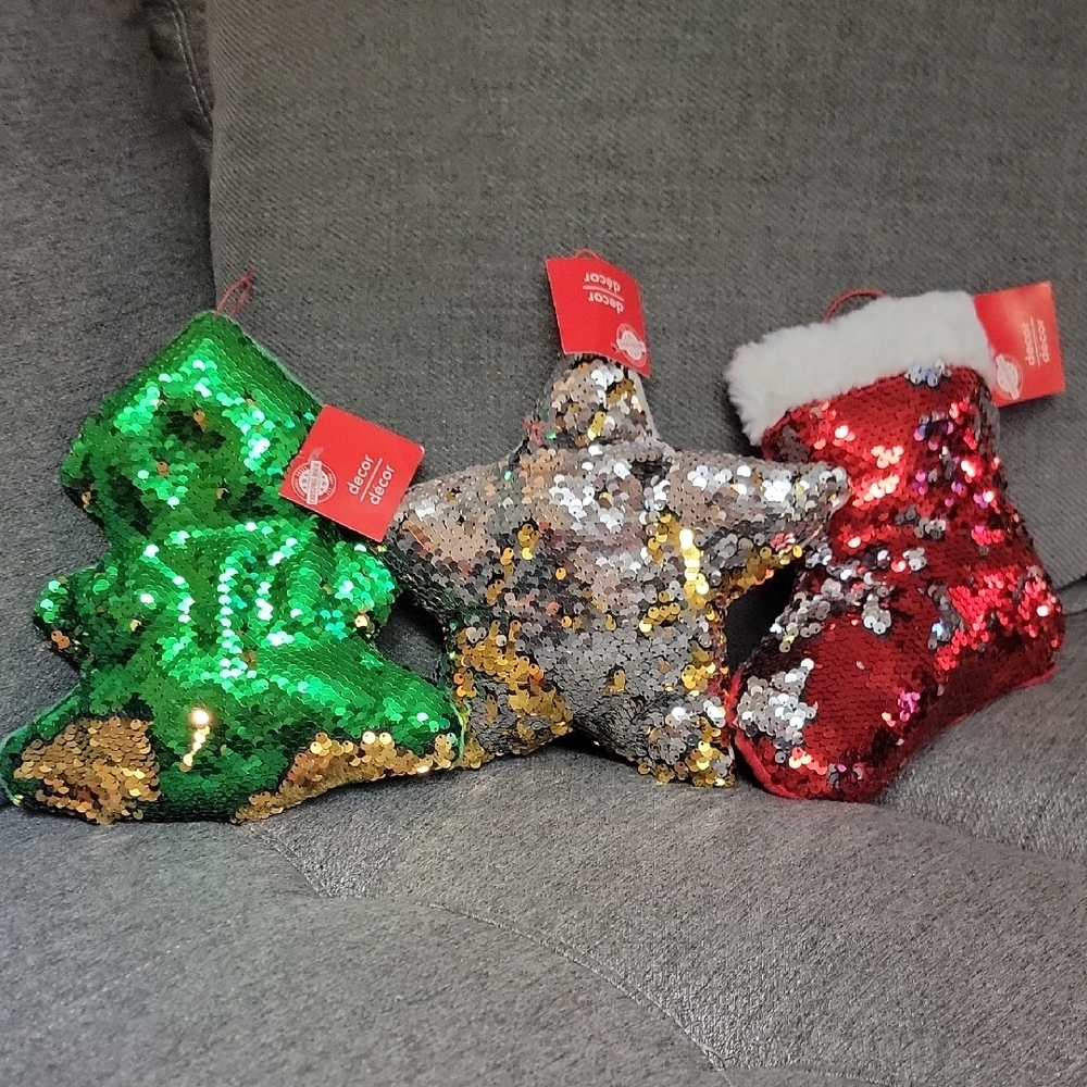3 Sequin Christmas Ornaments Set